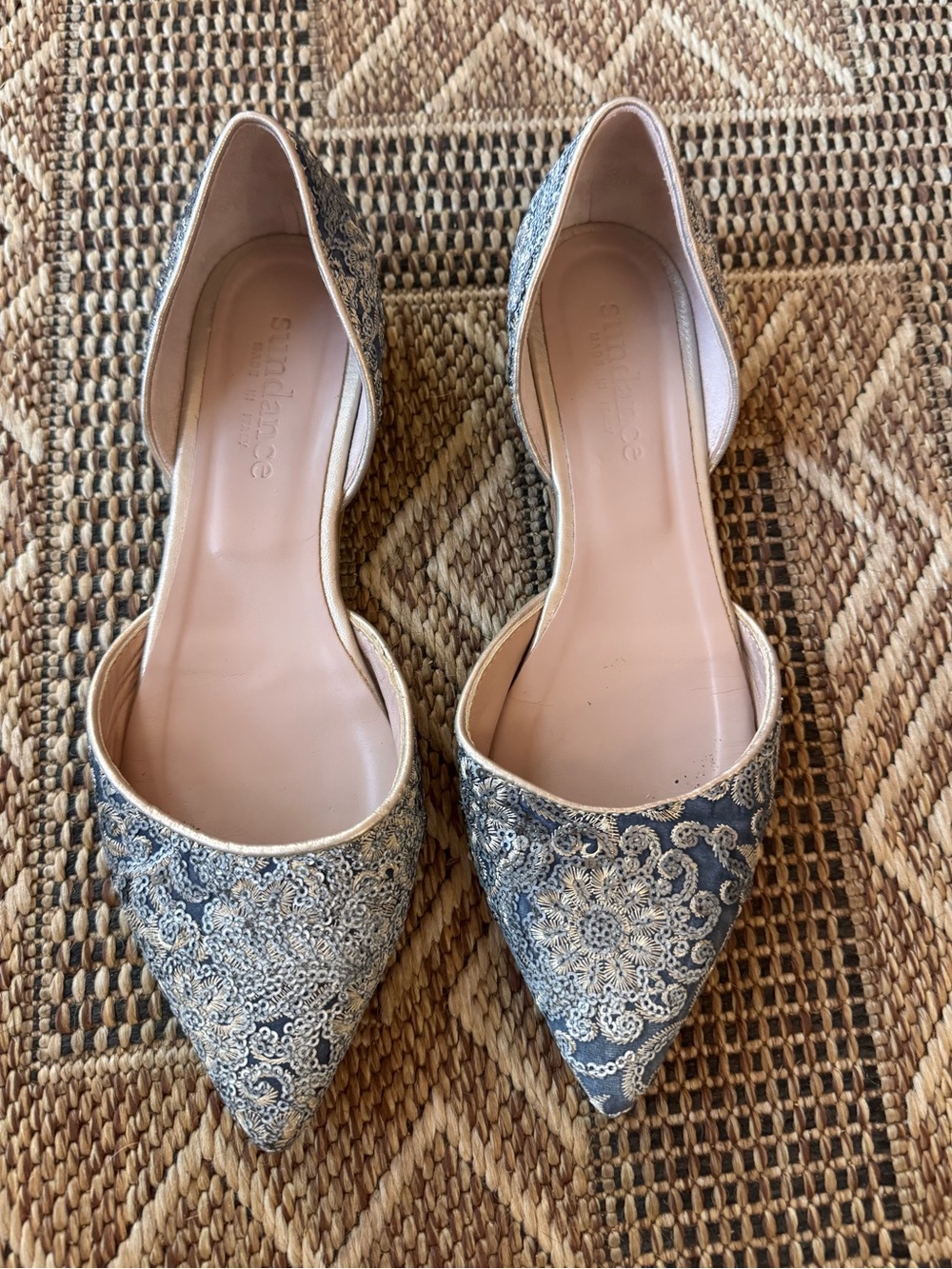SUNDANCE Fountainebleau D’orsay Flats Silver/Blue Size 38 (US 7.5)